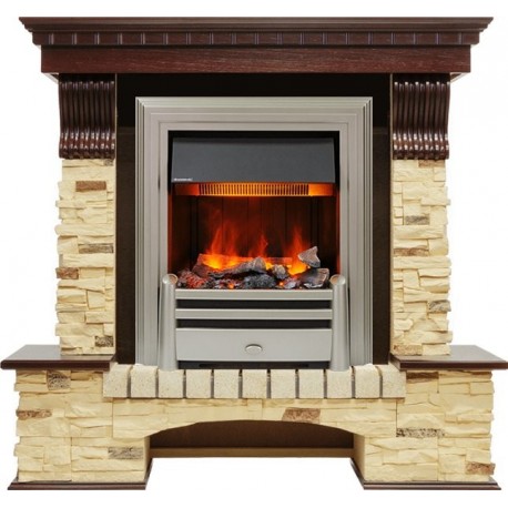 Каминокомплект Pierre Luxe угловой - Темный дуб / Сланец (Высота 1050мм) с очагом Chesford