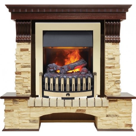 Каминокомплект Pierre Luxe угловой - Темный дуб / Сланец (Высота 1050мм) с очагом Danville Brass FB2