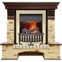 Каминокомплект Pierre Luxe угловой - Темный дуб / Сланец (Высота 1050мм) с очагом Danville Brass FB2