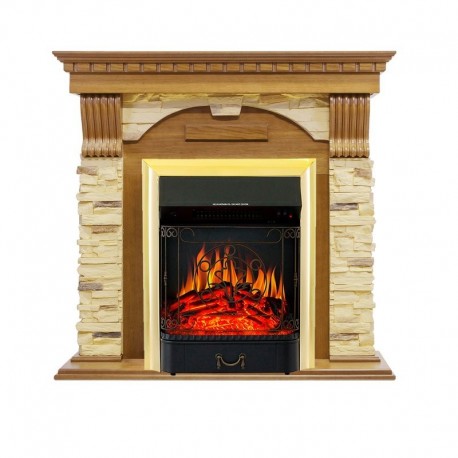 Каминокомплект Dublin -  Дуб / Сланец с очагом Majestic FX Brass