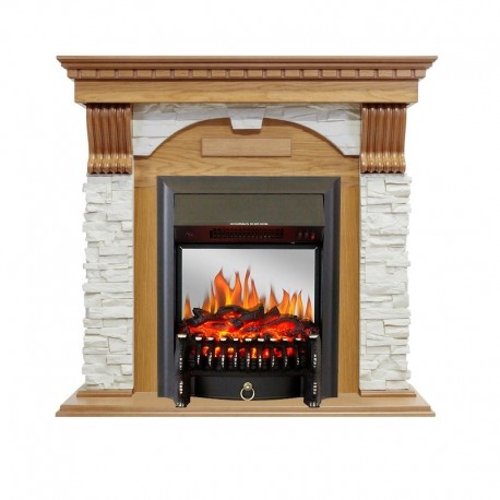 Каминокомплект Dublin - Дуб / Сланец белый с очагом Fobos FX M Black